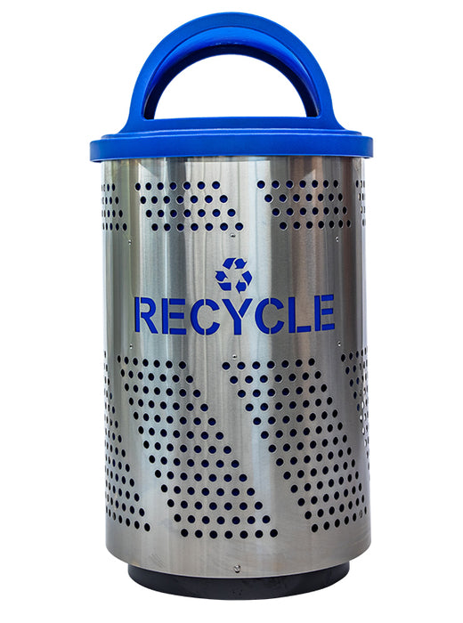 Excell-Kaiser 51-Gallon Outdoor Stainless Steel Recycle Trash Can with Hooded Lid and Laser-Cut Label