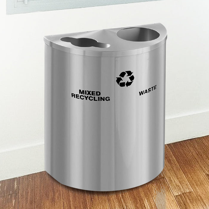 Glaro XL 29-Gallon Dual-Stream Half-Round Trash Can in Satin Aluminum