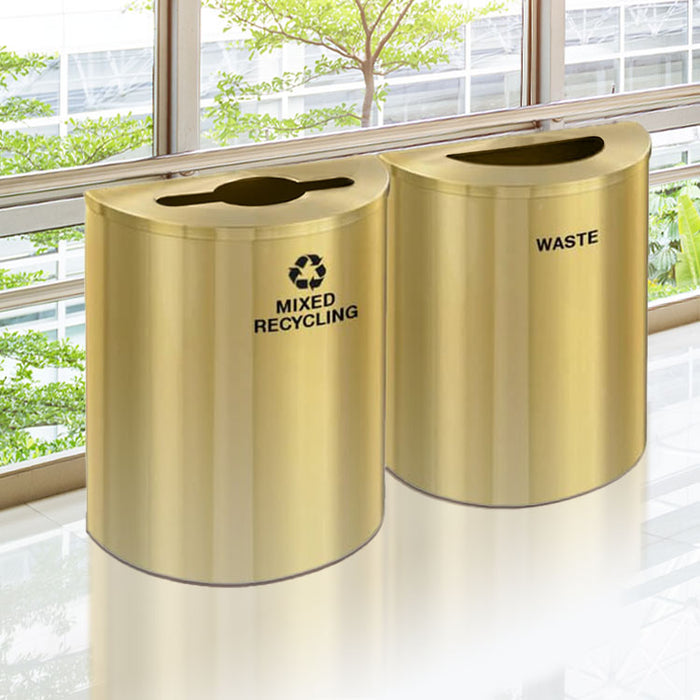 Glaro 29 gallon Dual Trash Can & Recycling Station in Satin Brass Half-Round