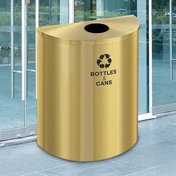 Glaro XL 29-Gallon Half-Round Satin Brass Commercial Trash Can