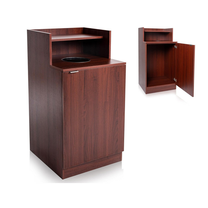 Alpine Wooden Drop Hole Waste Enclosure with Tray Shelf – Mahogany Finish