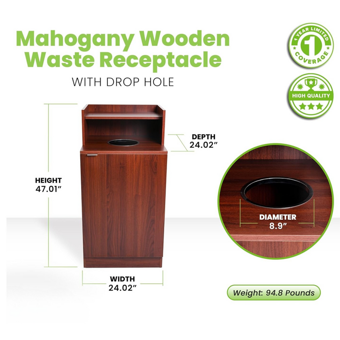 Alpine Wooden Drop Hole Waste Enclosure with Tray Shelf – Mahogany Finish