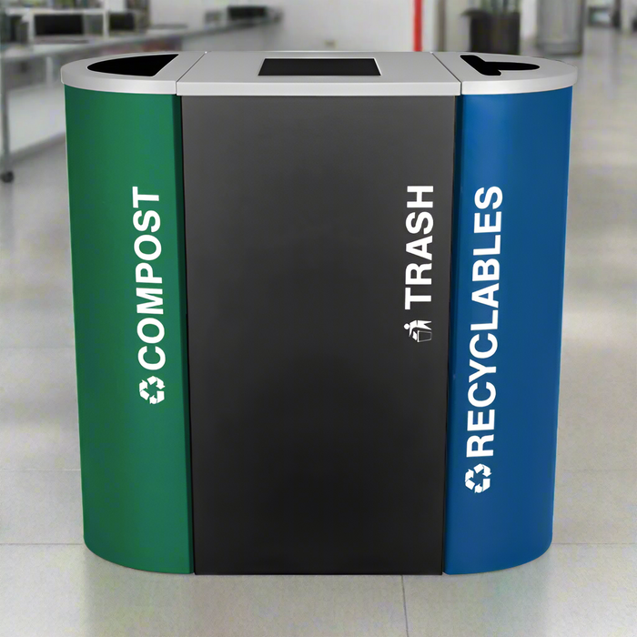 Excell-Kaiser Modular Triple-Stream Indoor Trash Can & Recycling Station Combo