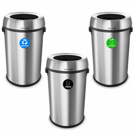 Alpine Open Top Stainless Steel Recycling Station, Triple Stream