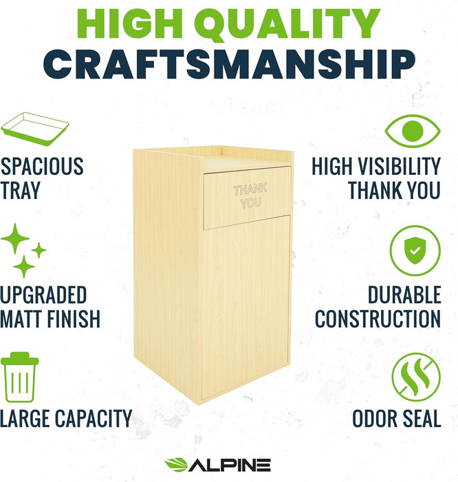 Alpine Wooden Waste Enclosure with Tray Top – 40 Gallon Medium Oak Trash Receptacle