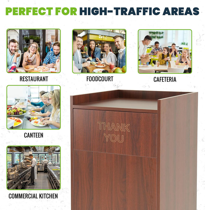 Alpine Wooden Waste Enclosure with Tray Top – 40 Gallon Mahogany Trash Receptacle