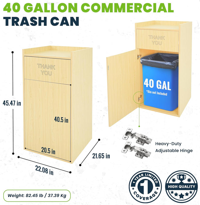 Alpine Wooden Waste Enclosure with Tray Top – 40 Gallon Medium Oak Trash Receptacle