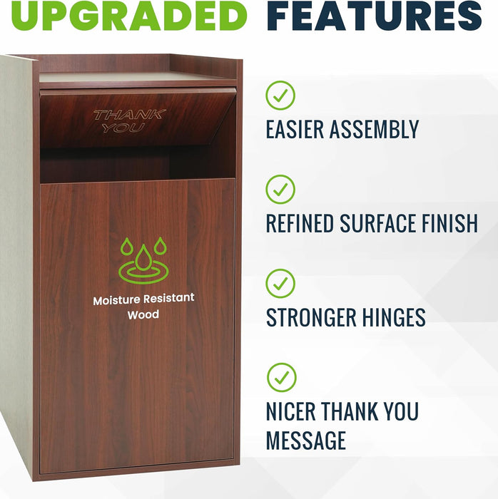 Alpine Wooden Waste Enclosure with Tray Top – 40 Gallon Mahogany Trash Receptacle