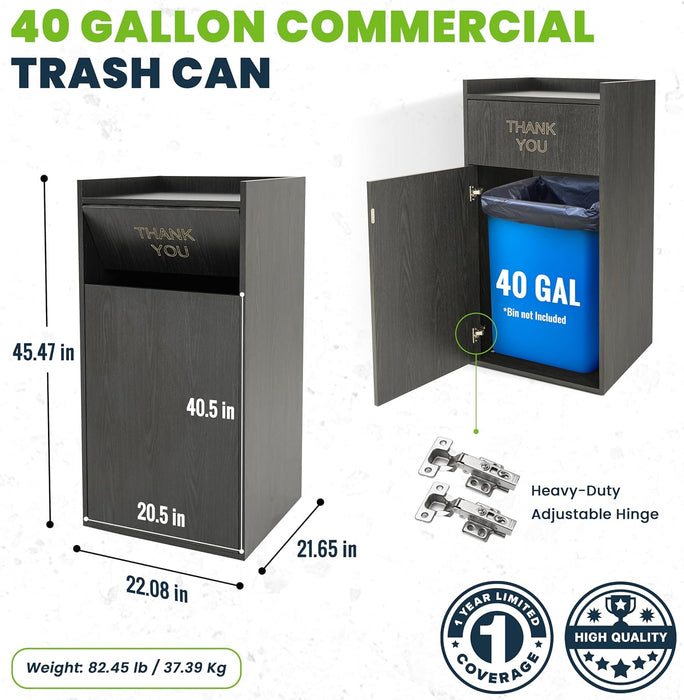 Alpine Wooden Waste Enclosure with Tray Top – 40 Gallon Black Waste Receptacle