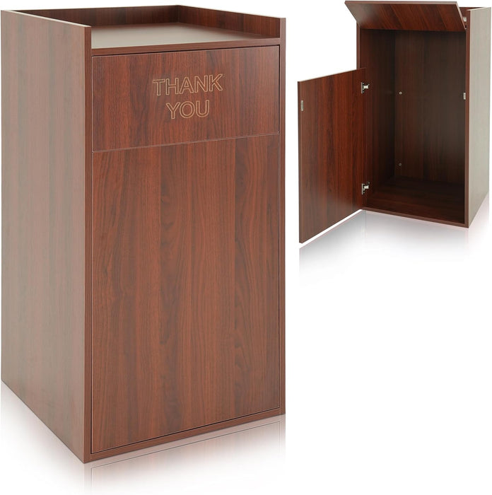 Alpine Wooden Waste Enclosure with Tray Top – 40 Gallon Mahogany Trash Receptacle