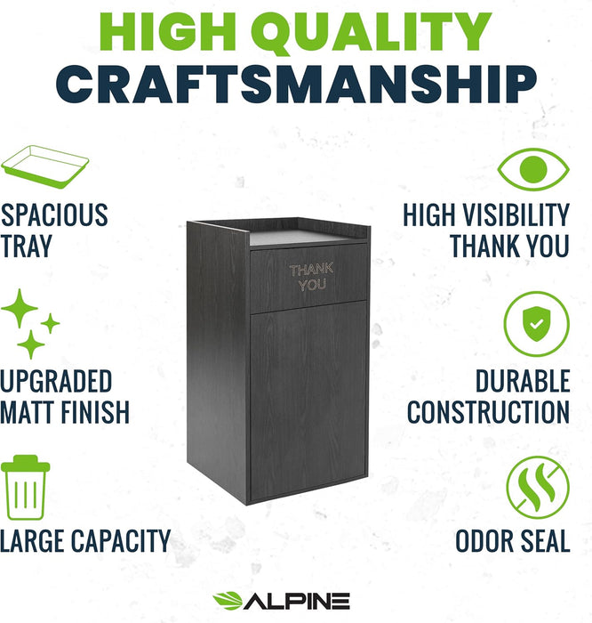 Alpine Wooden Waste Enclosure with Tray Top – 40 Gallon Black Waste Receptacle