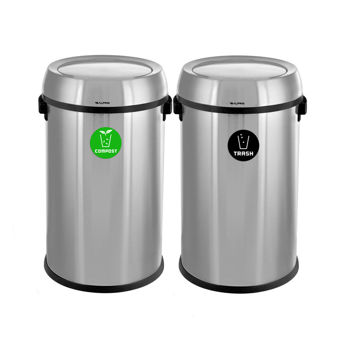 Alpine Stainless Steel Double Stream Trash Can Station with Swivel Lids – Recycling & Waste