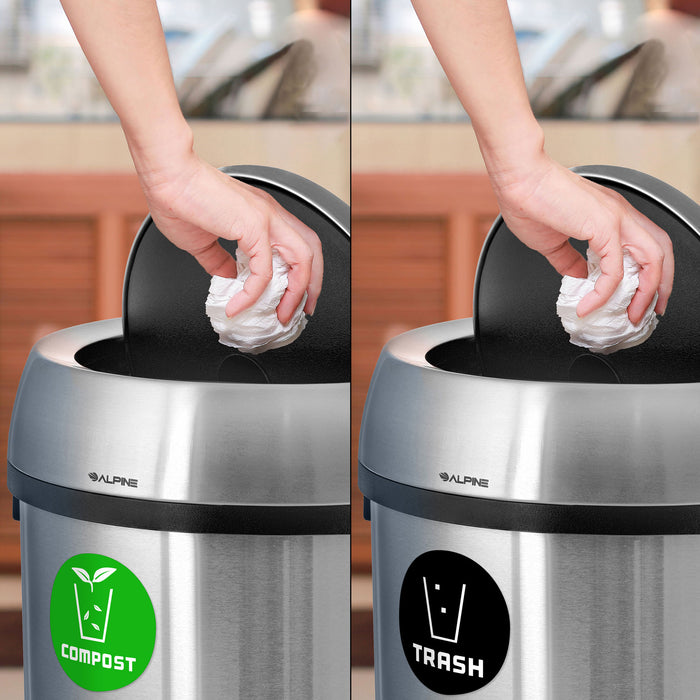 Alpine Stainless Steel Double Stream Trash Can Station with Swivel Lids – Recycling & Waste