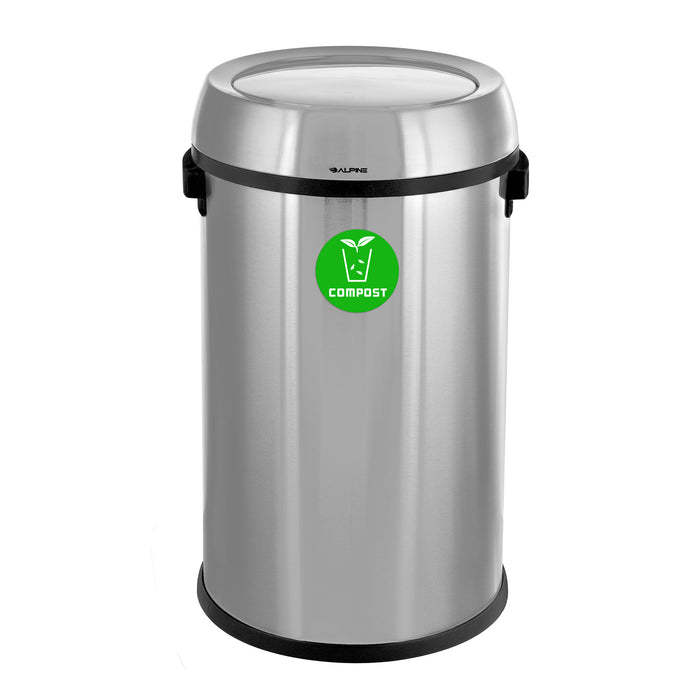 Alpine Stainless Steel Trash Can with Swivel Lid – 17 Gallon Indoor Waste Bin