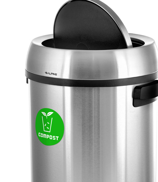 Alpine Stainless Steel Trash Can with Swivel Lid – 17 Gallon Indoor Waste Bin