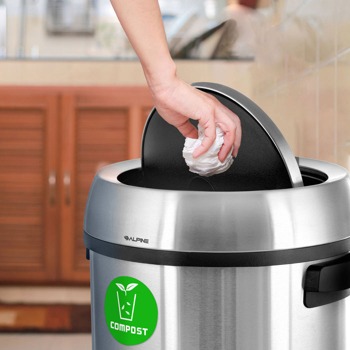 Alpine Stainless Steel Trash Can with Swivel Lid – 17 Gallon Indoor Waste Bin