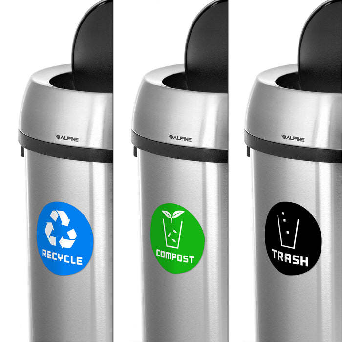 Alpine Stainless Steel Triple Stream Trash Can with Swivel Lid – 17 Gallon Indoor Waste Bin