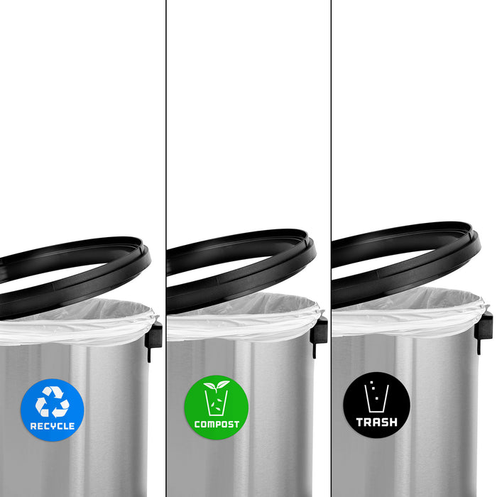 Alpine Stainless Steel Triple Stream Trash Can with Swivel Lid – 17 Gallon Indoor Waste Bin