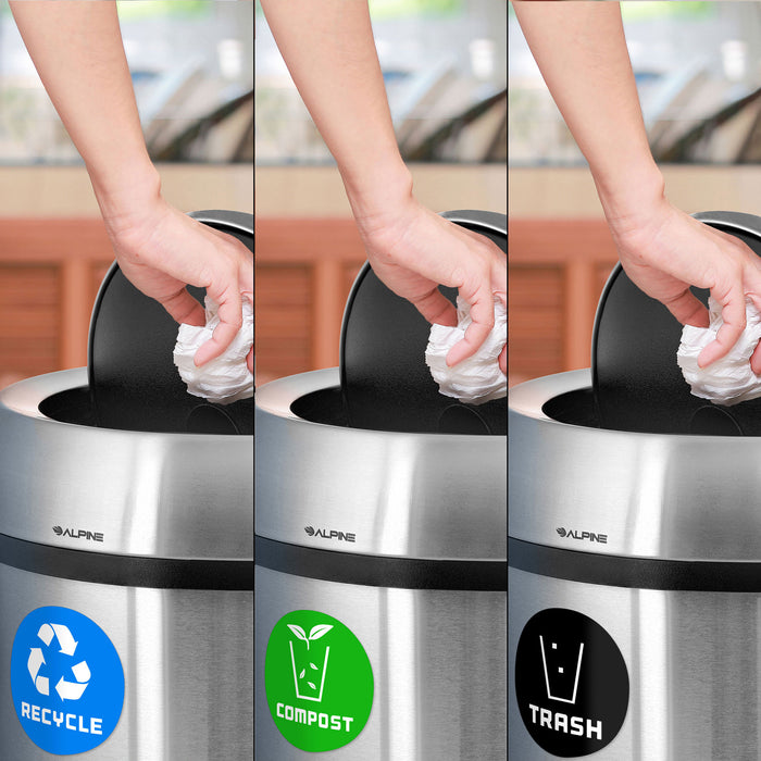 Alpine Stainless Steel Triple Stream Trash Can with Swivel Lid – 17 Gallon Indoor Waste Bin