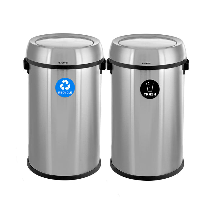 Alpine Stainless Steel Double Stream Trash Can Station with Swivel Lids – Recycling & Waste