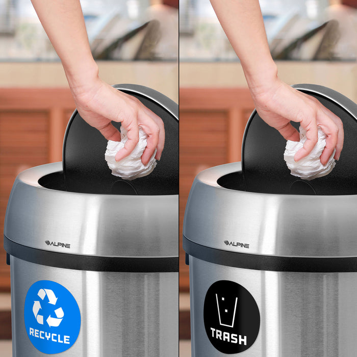 Alpine Stainless Steel Double Stream Trash Can Station with Swivel Lids – Recycling & Waste