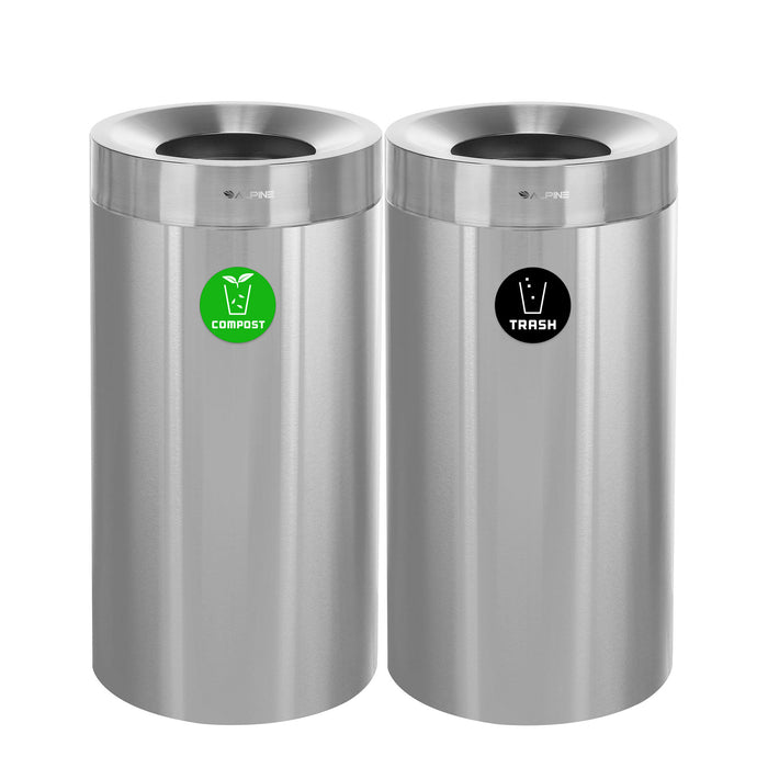 Alpine Open Top Stainless-Steel Trash Can, Double, 54 Gallon