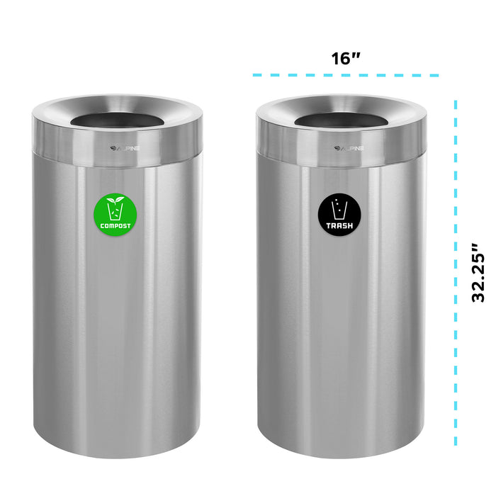 Alpine Open Top Stainless-Steel Trash Can, Double, 54 Gallon