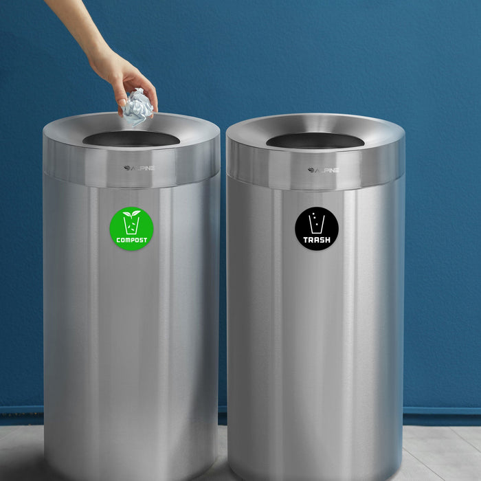 Alpine Open Top Stainless Steel Trash Receptacle, Double, 54 Gallon