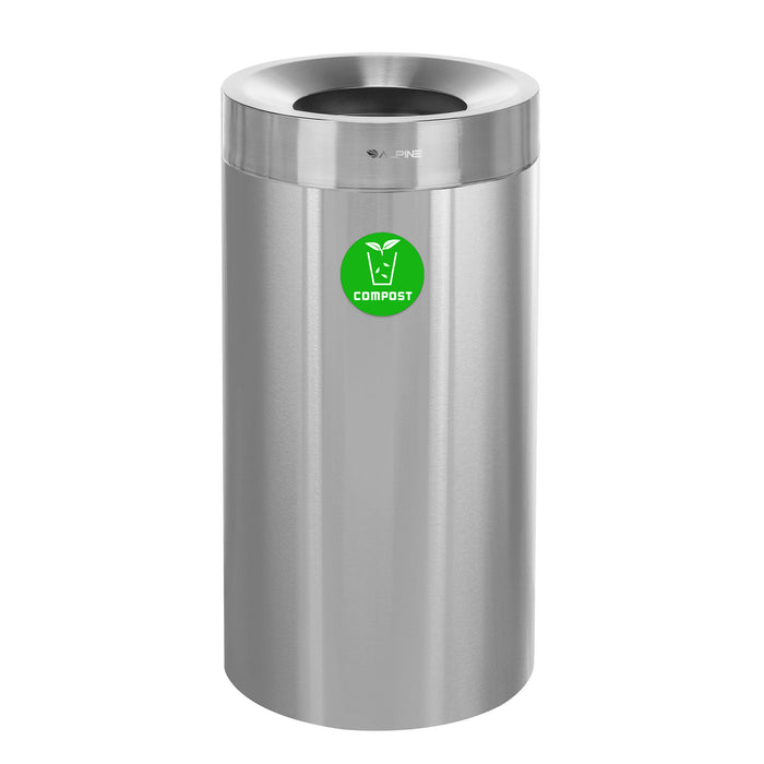 Alpine Open Top Stainless Steel Trash Receptacle, Single, 27 Gallon