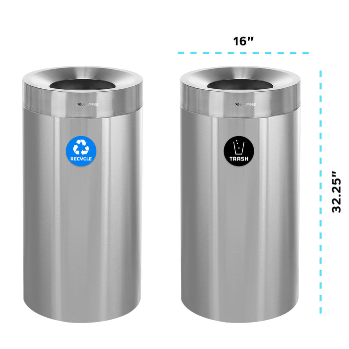 Alpine Open Top Stainless Steel Trash Receptacle, Double, 54 Gallon