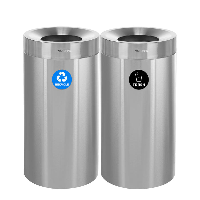 Alpine Open Top Stainless Steel Trash Receptacle, Double, 54 Gallon