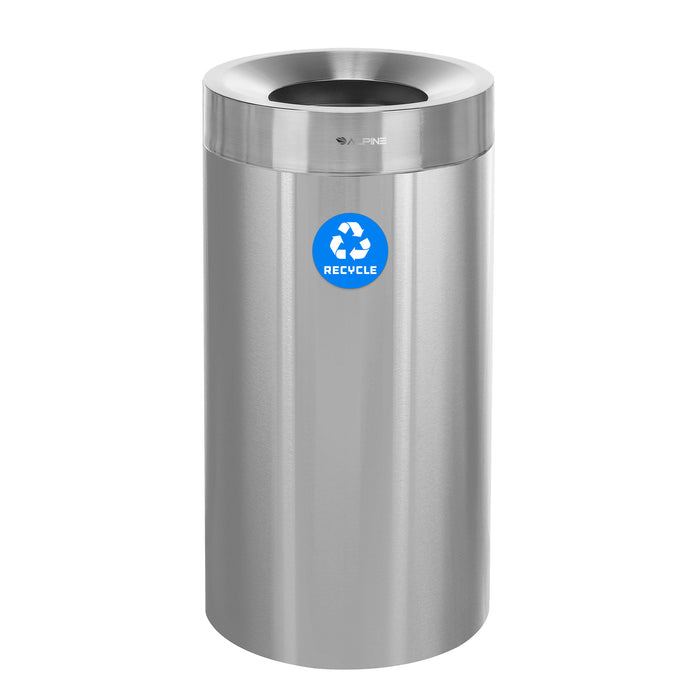 Alpine Open Top Stainless Steel Trash Receptacle, Single, 27 Gallon
