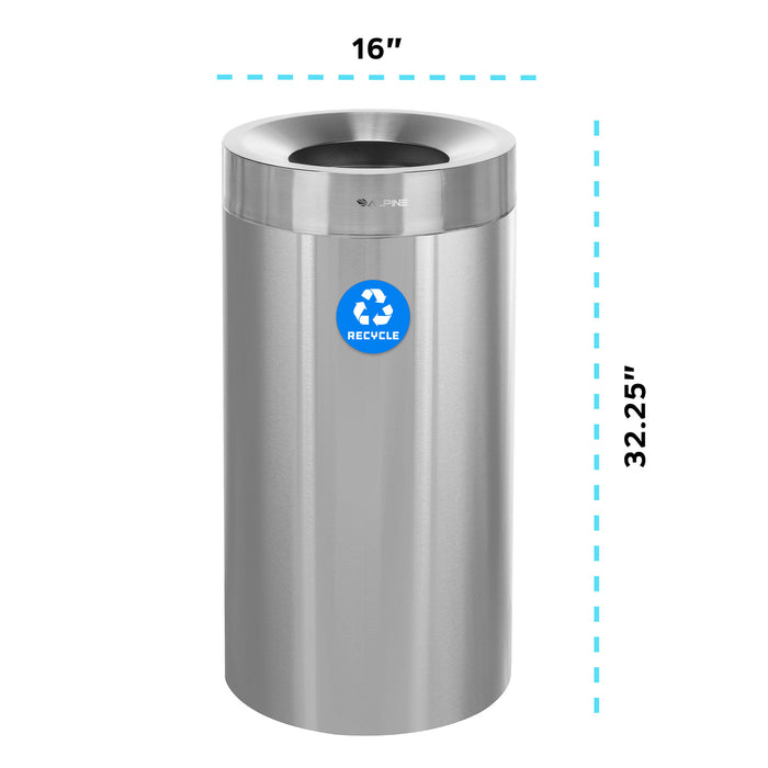 Alpine Open Top Stainless Steel Trash Receptacle, Single, 27 Gallon