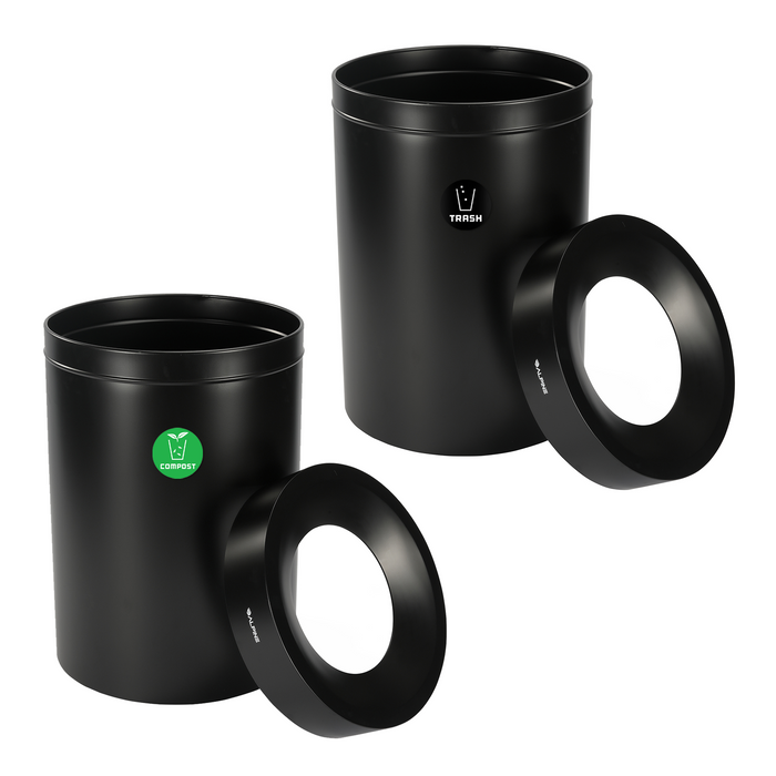 Alpine 50-Gallon Dual Trash Can with Open Top – Matte Black Commercial Waste & Recycling Bin