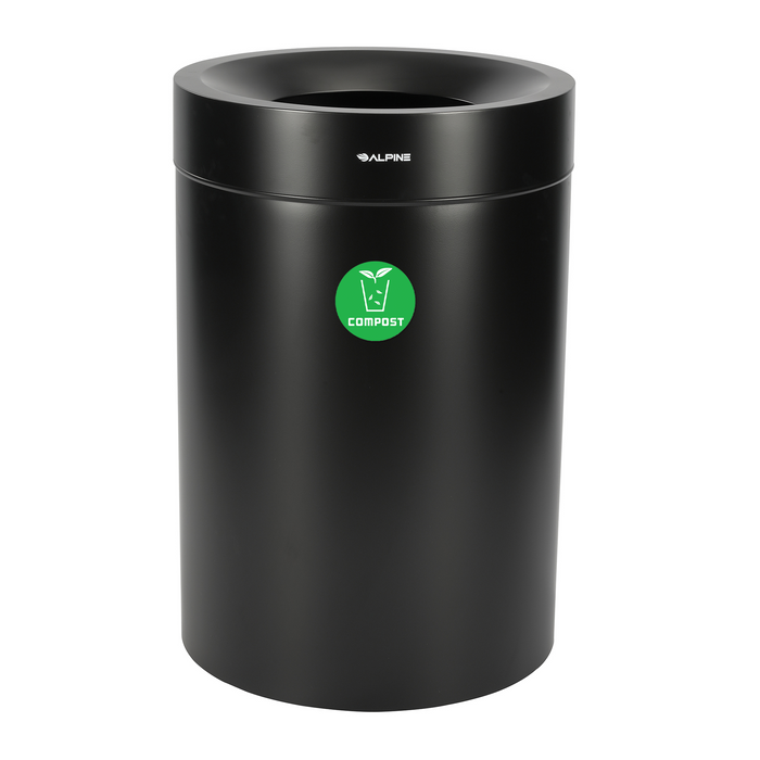 Alpine 50-Gallon Open Top Matte Black Trash Can - Commercial Indoor Waste Bin
