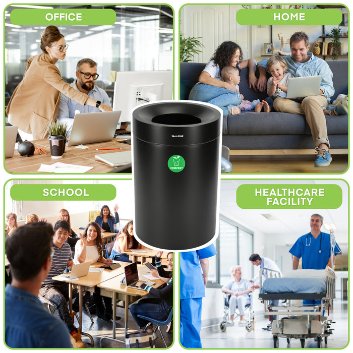 Alpine 50-Gallon Open Top Matte Black Trash Can - Commercial Indoor Waste Bin