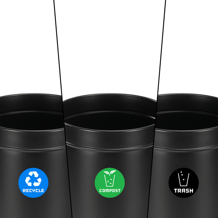 Alpine 50-Gallon Triple Trash Can – Open Top Matte Black Recycling, Trash, & Compost Bin Station