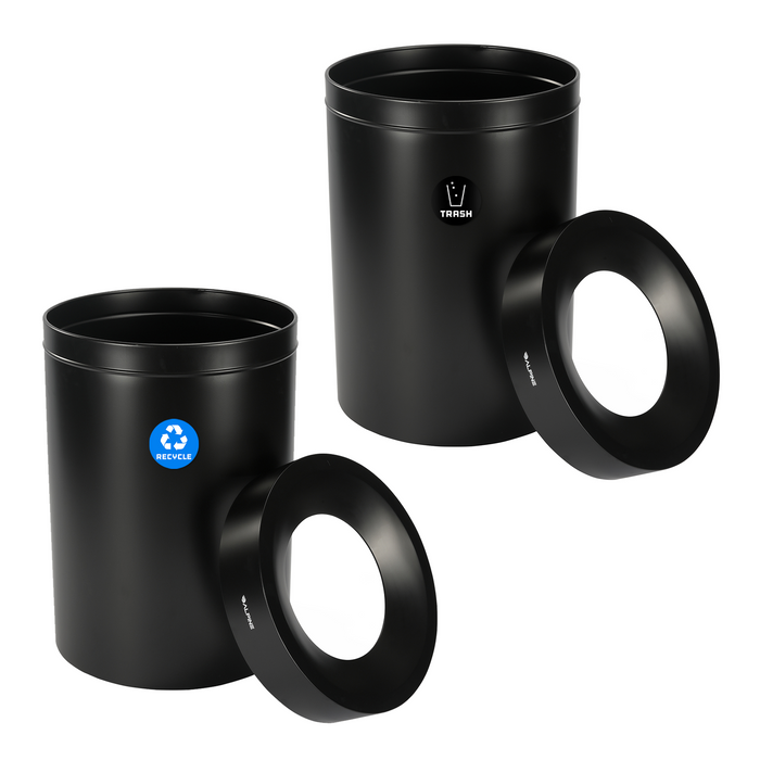 Alpine 50-Gallon Dual Trash Can with Open Top – Matte Black Commercial Waste & Recycling Bin