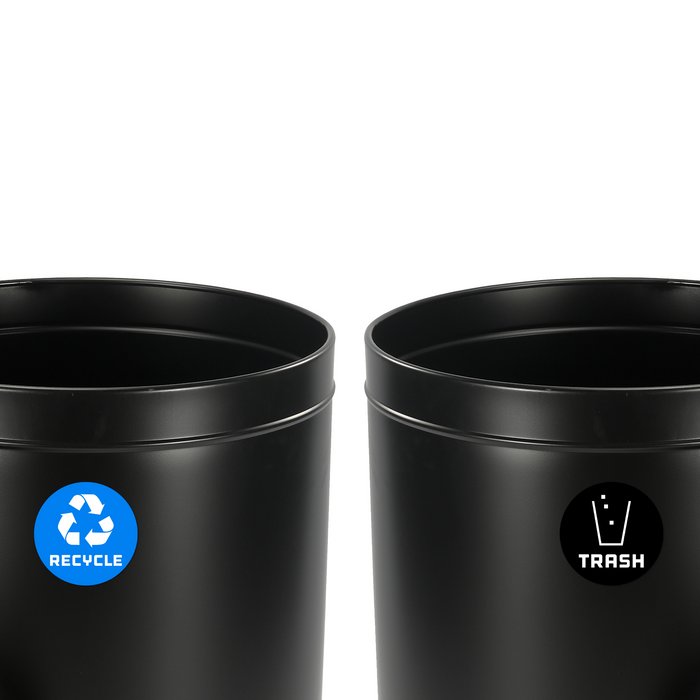 Alpine 50-Gallon Dual Trash Can with Open Top – Matte Black Commercial Waste & Recycling Bin