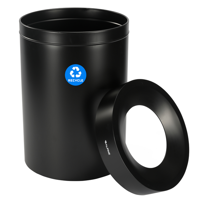 Alpine 50-Gallon Open Top Matte Black Trash Can - Commercial Indoor Waste Bin