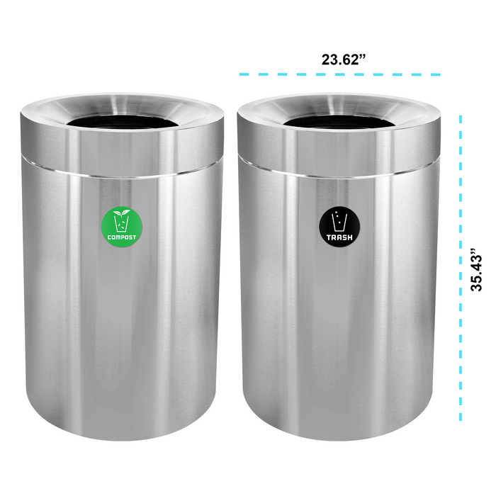 Alpine 50-Gallon Stainless Steel Dual Trash Can with Open Top