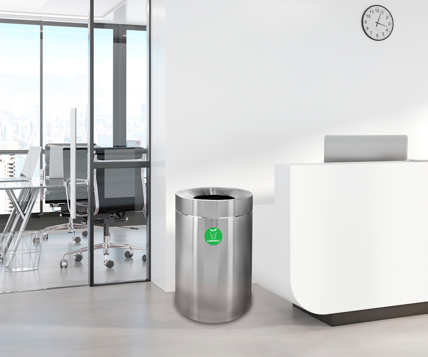 Alpine 50 Gallon Open Top Stainless Steel Trash Receptacle - Single Bin