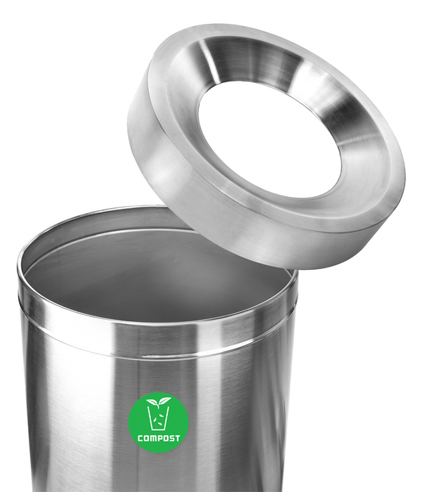 Alpine 50 Gallon Open Top Stainless Steel Trash Receptacle - Single Bin
