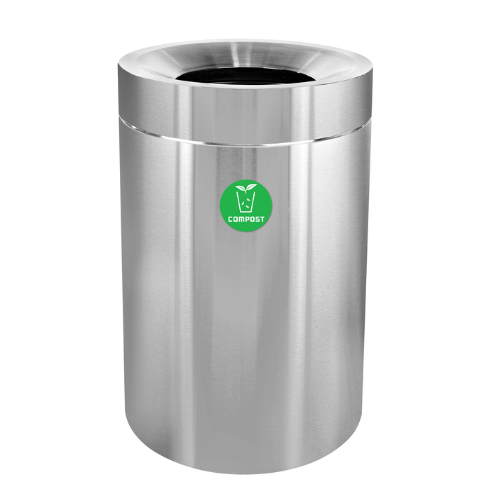 Alpine 50 Gallon Open Top Stainless Steel Trash Receptacle - Single Bin