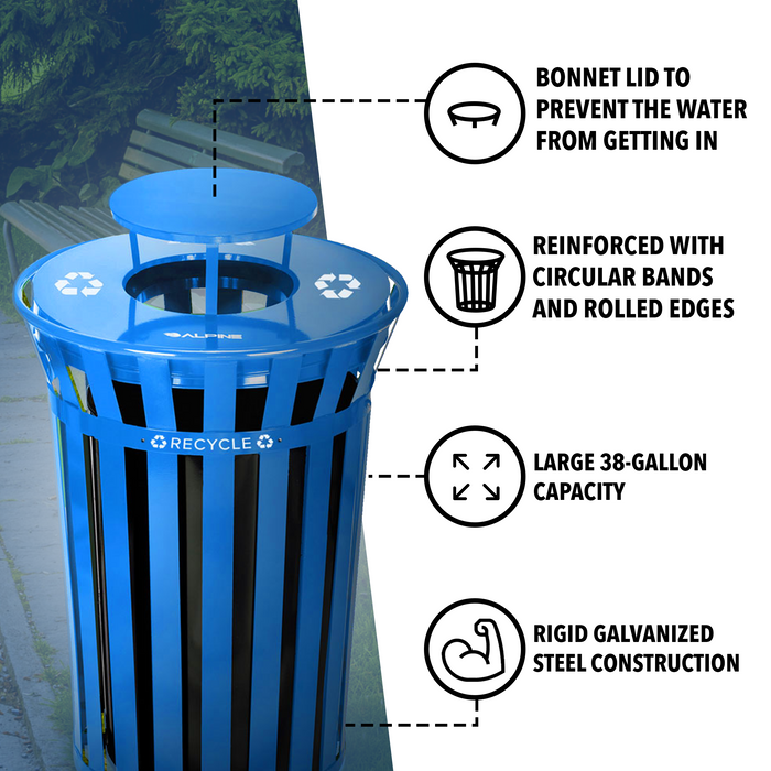 Alpine Outdoor Metal Waste Trash Can w/ Lid, 38 Gallon