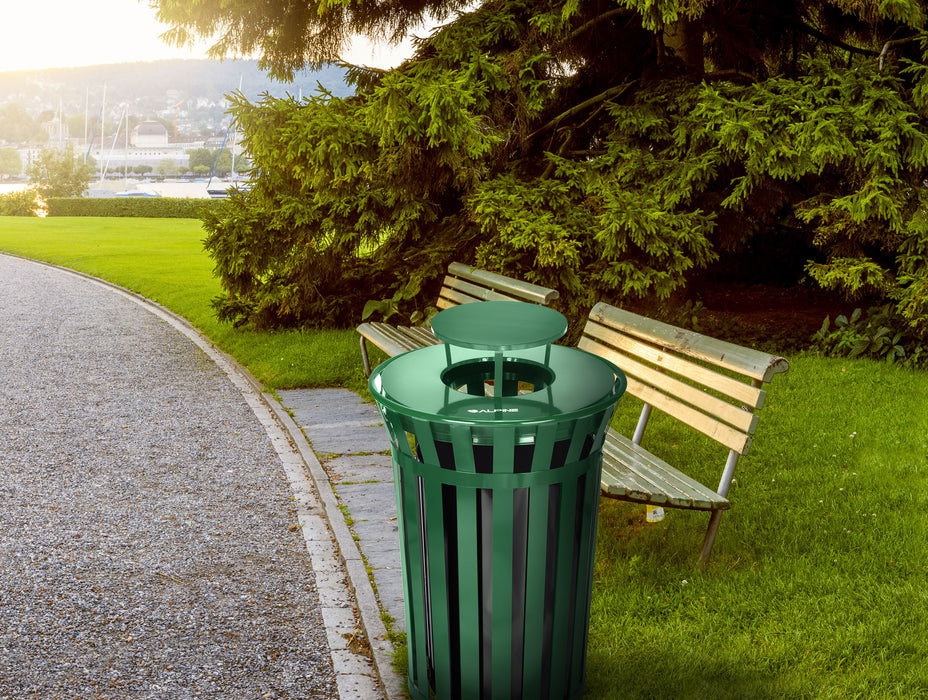 Alpine Outdoor Metal Waste Trash Can w/ Lid, 38 Gallon