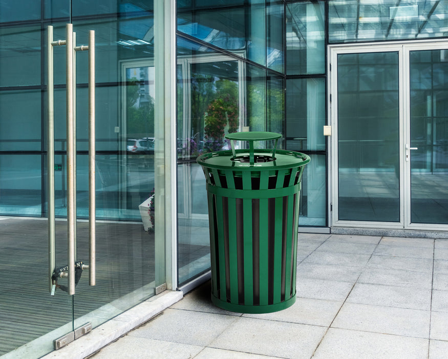 Alpine Outdoor Metal Waste Trash Can w/ Lid, 38 Gallon