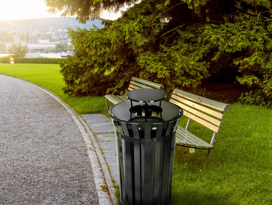 Alpine Outdoor Metal Waste Trash Can w/ Lid, 38 Gallon