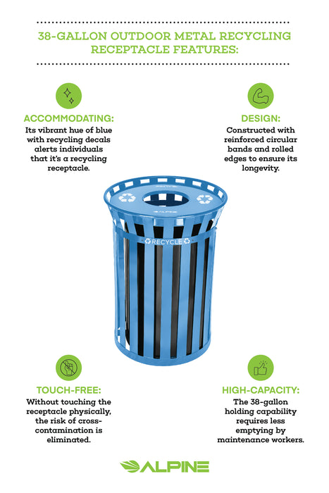 Alpine Outdoor Metal Waste Receptacle, 38 Gallon