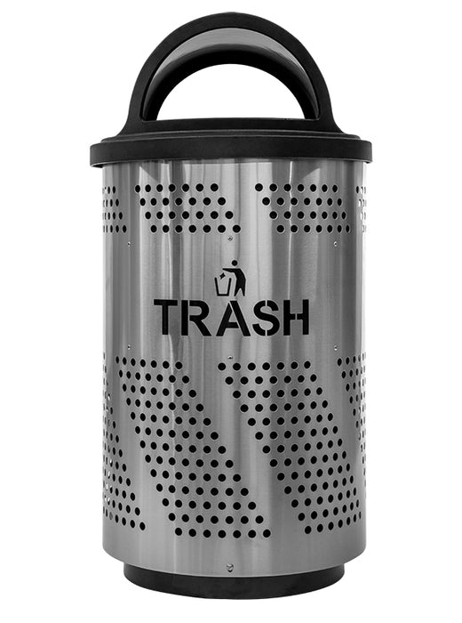 Excell-Kaiser 51-Gallon Outdoor Stainless Steel Trash Can with Hooded Lid and Laser-Cut Label